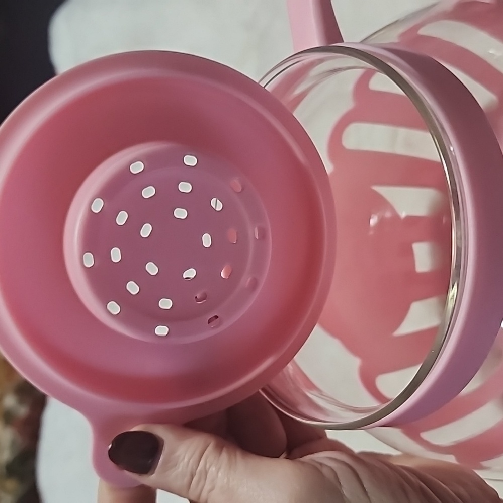 Pop Corn Pot With Handle And Strainer & Candle Holders, Pink Glass Bottle. - Picture 4 of 9